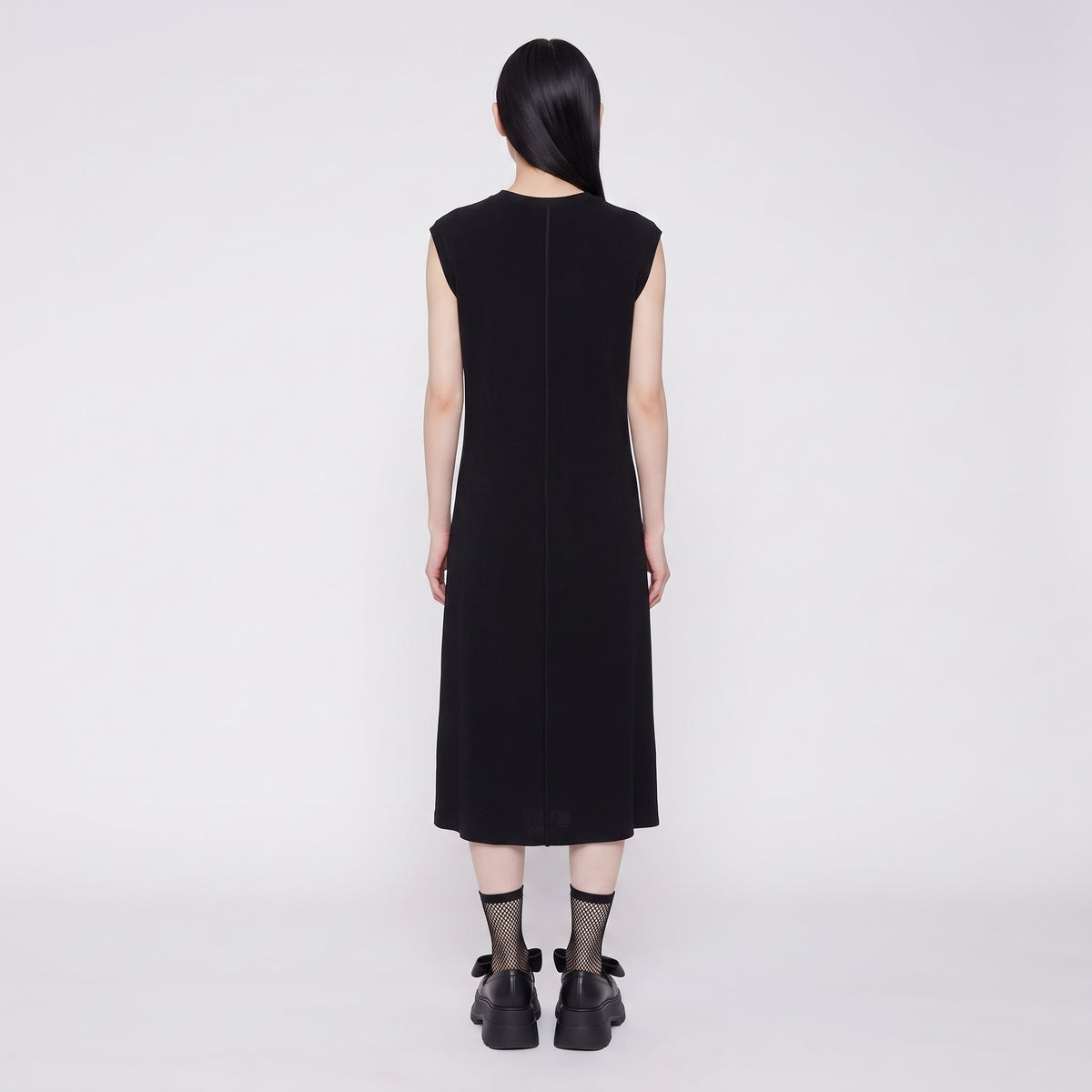 Black Ruffled Seam Dress