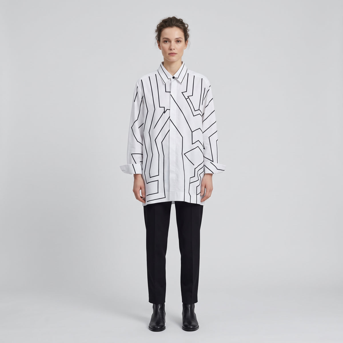WUMAN Geometric Line Print White Shirt - view 3