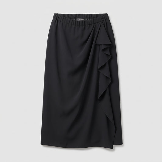 DUSAN Elegant Black Sarong Midi Skirt