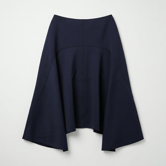PLAN C Structured Navy Flared Midi Skirt