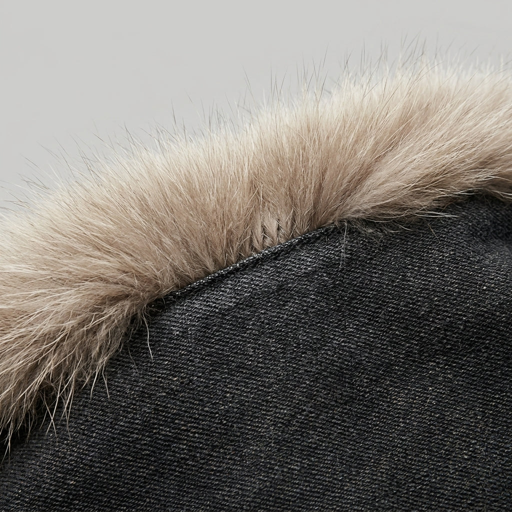 AMA PURE Fur Trimmed Dark Grey Cape - view 6