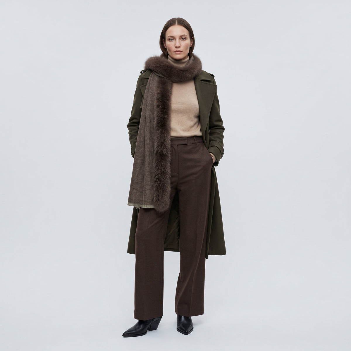 AMA PURE Fur Trimmed Cashmere Cape Wrap - view 2