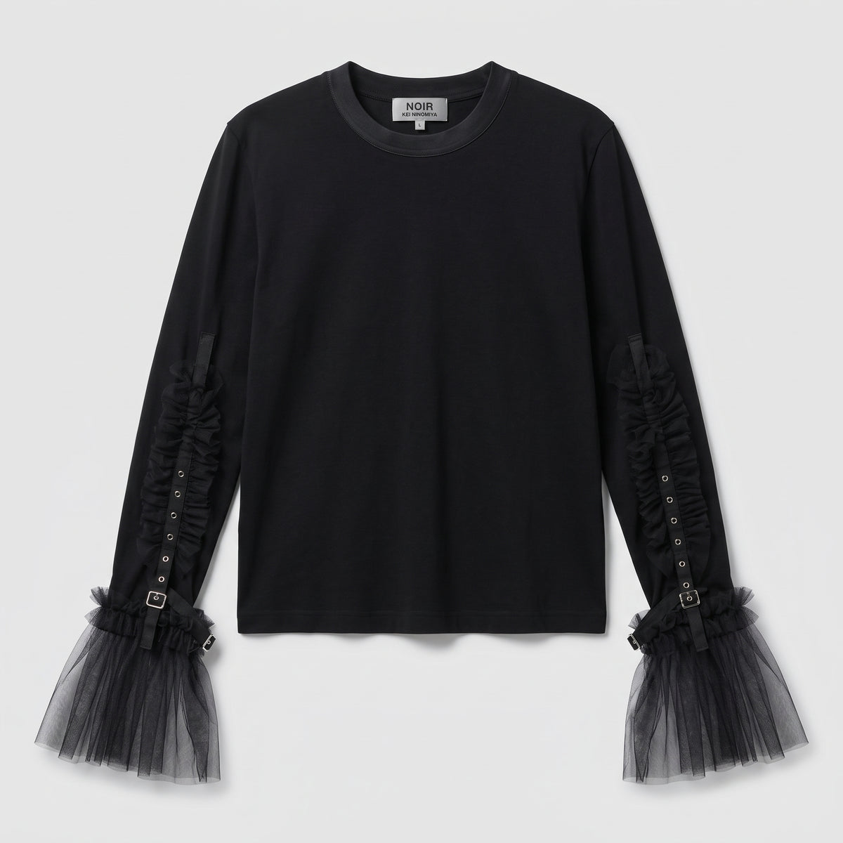 Buckled Tulle Sleeve Blouse