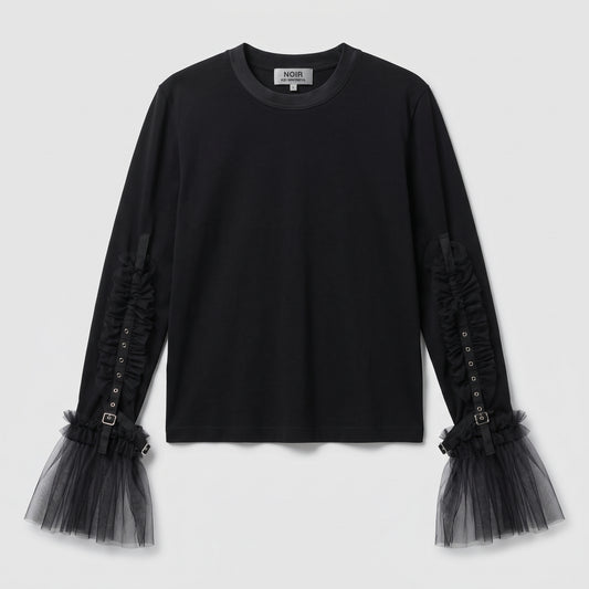 Buckled Tulle Sleeve Blouse