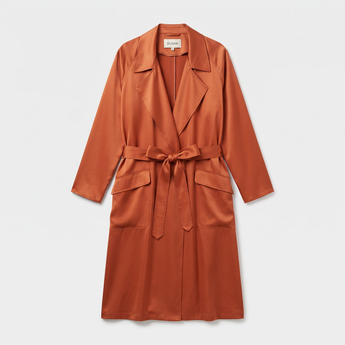 DUSAN Coral Belted Satin Cardigan