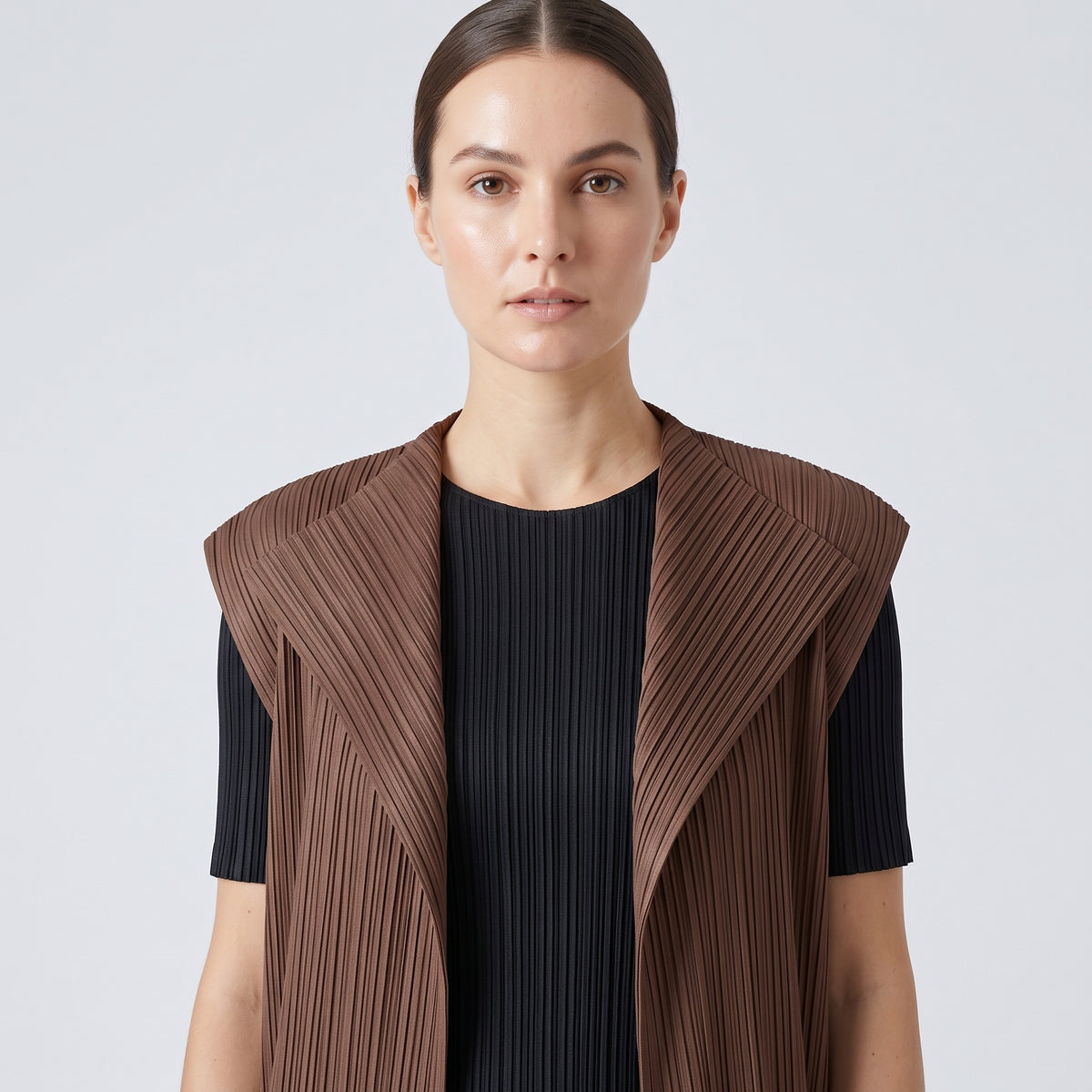 PLEATS PLEASE Brown Pleated Longline Vest - view 2