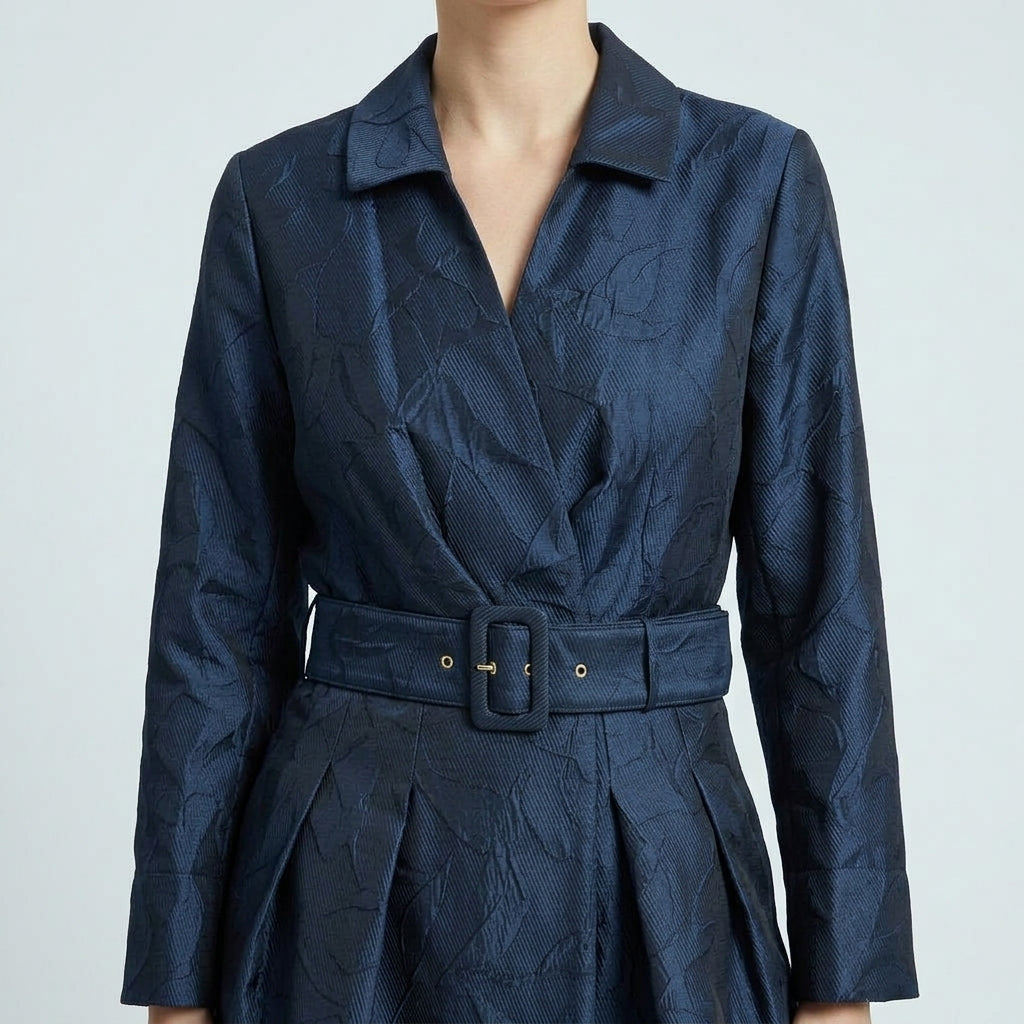 NATAN Navy Belted Jacquard Coat Dress - view 5