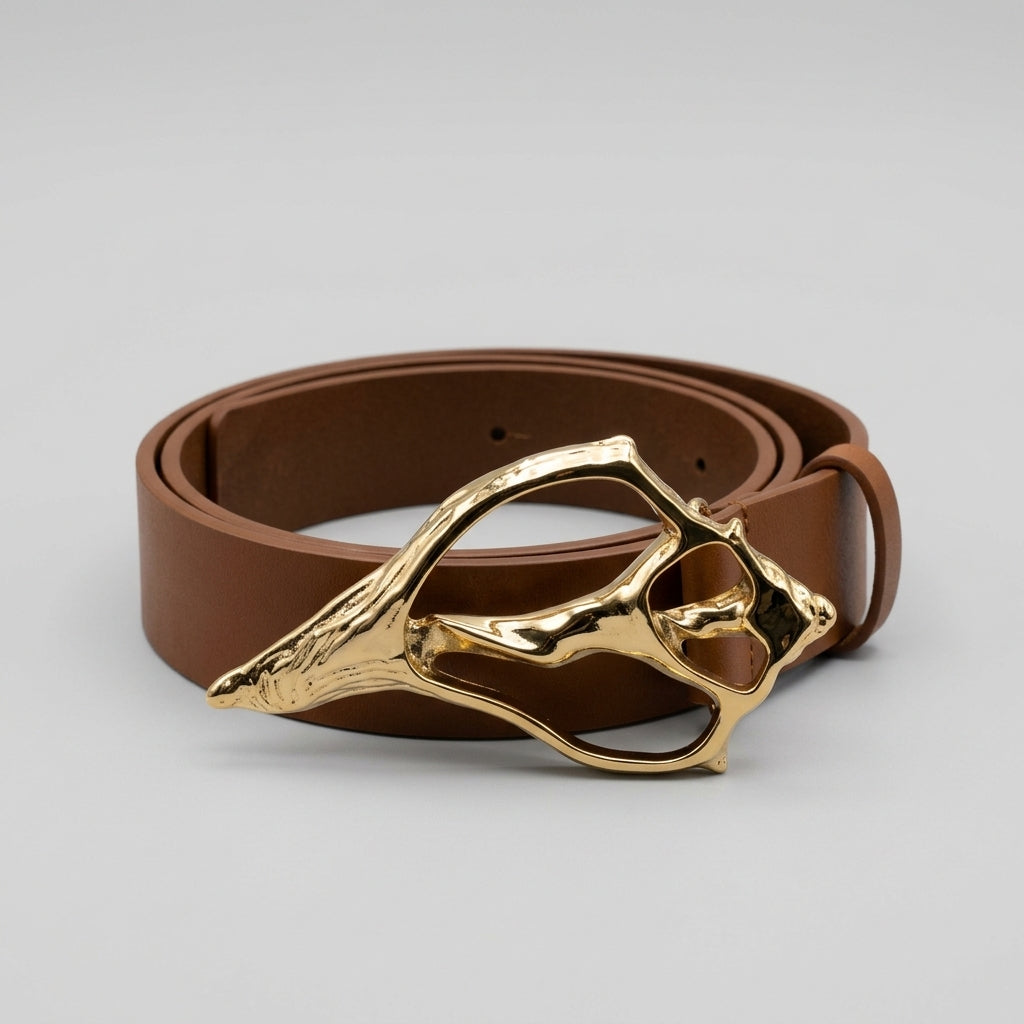 Wide Leather Shell Buckle Belt