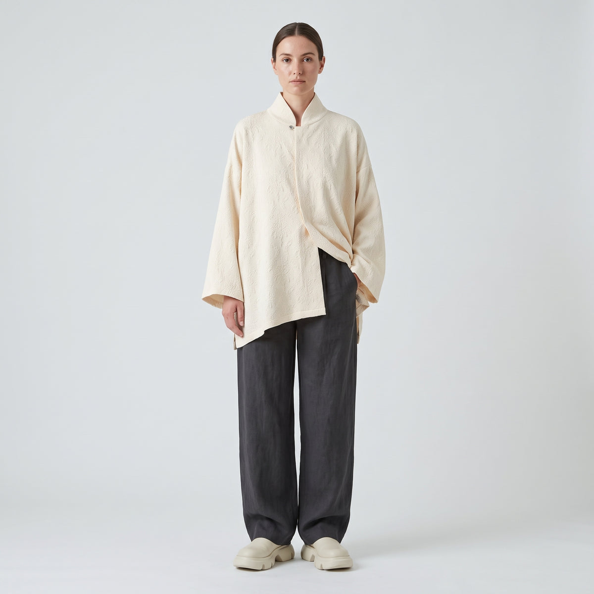 ESKANDAR Textured Oversized Mock Neck Shirt - view 3