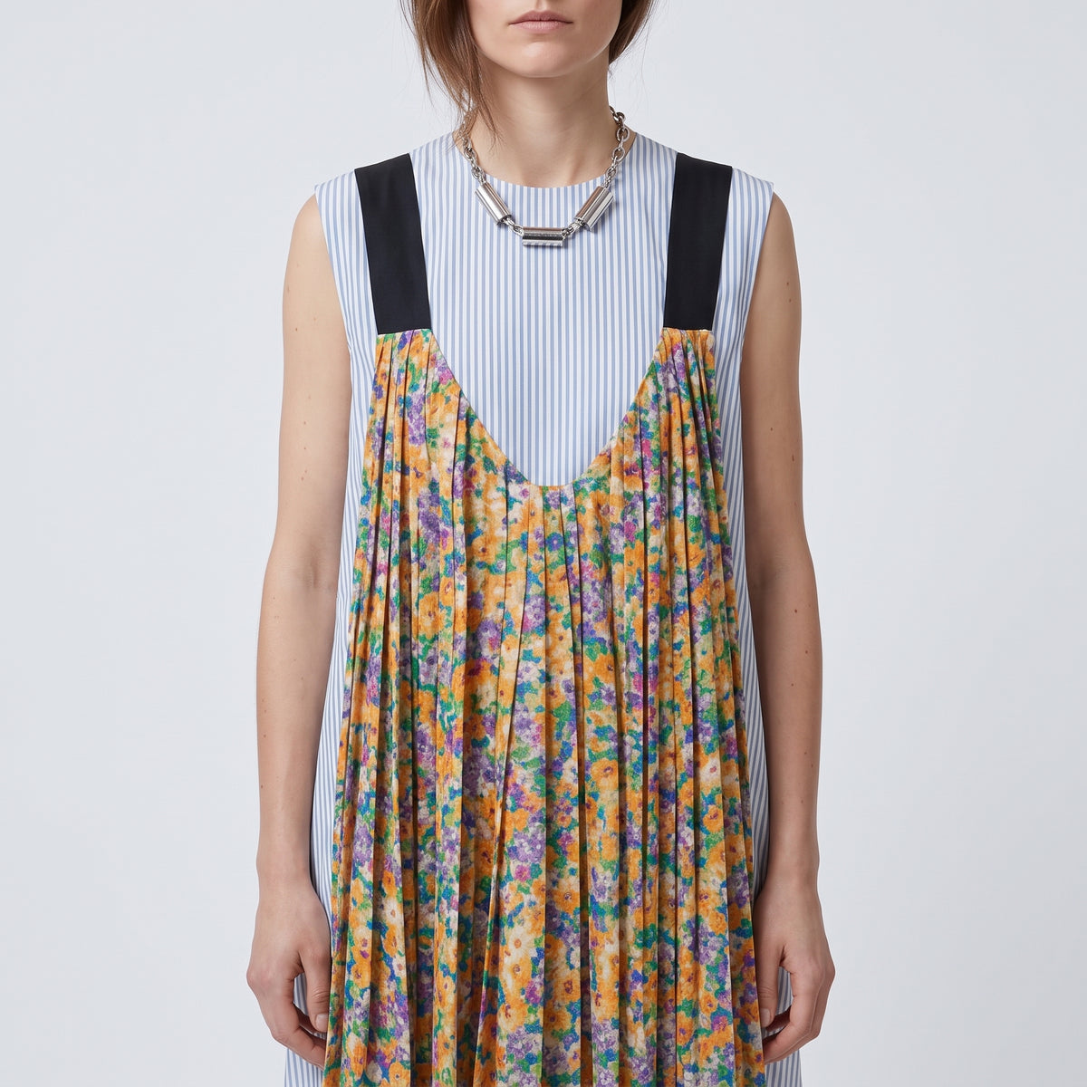 Striped Floral Layered Midi Dress