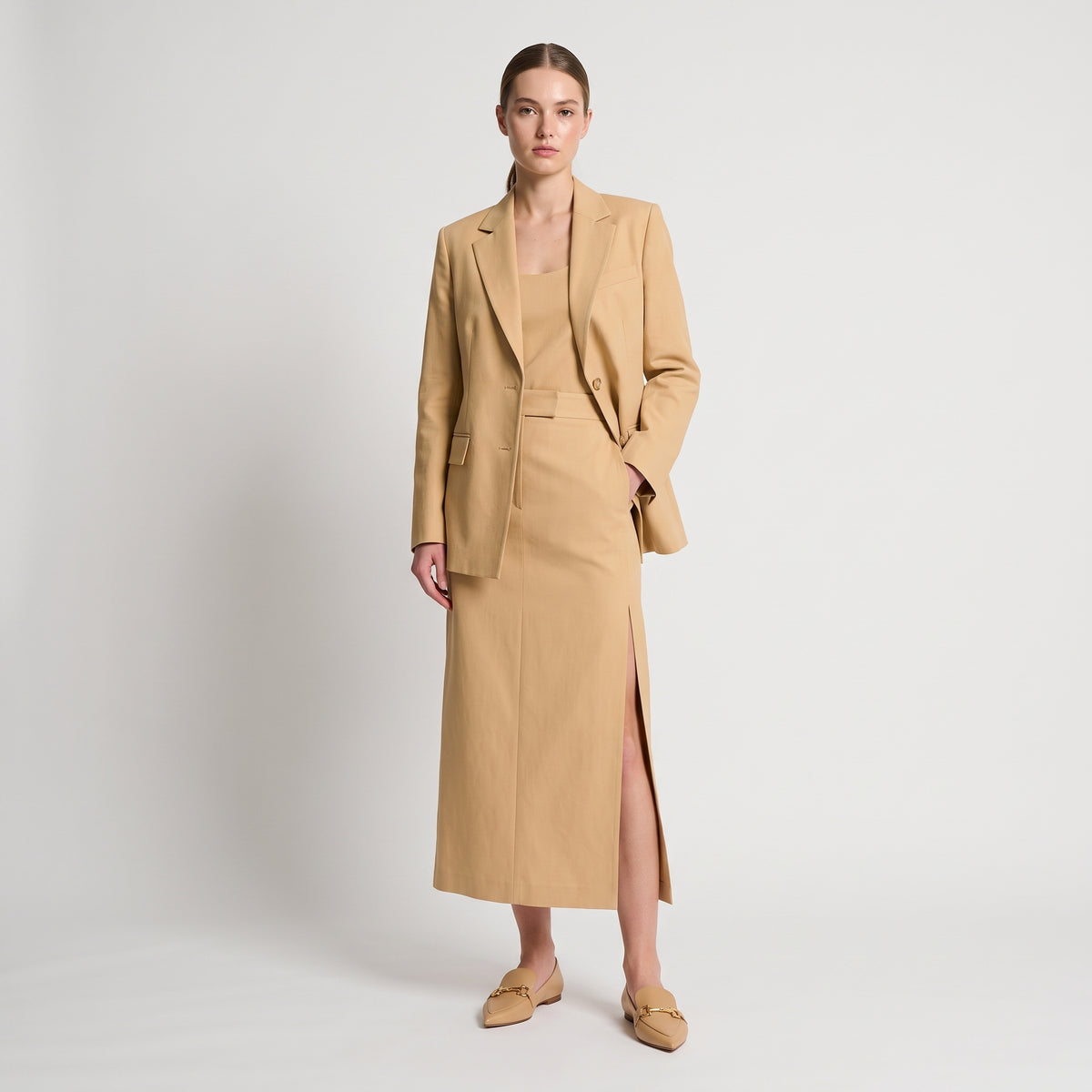 Classic Beige Midi Skirt