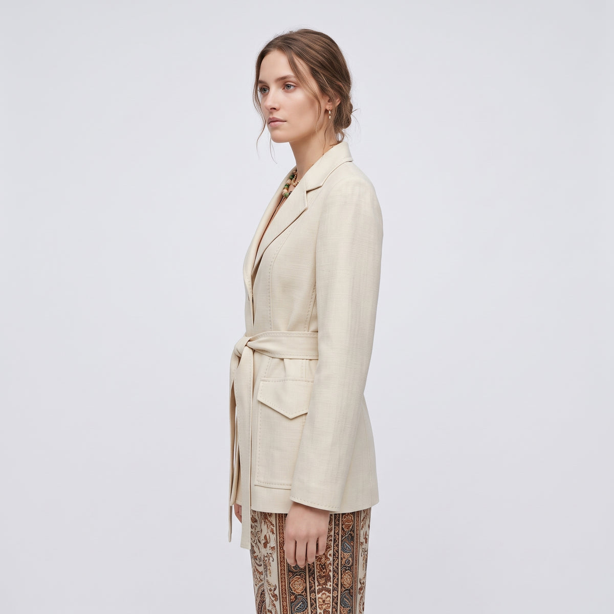 Belted Light Cream Tailored Jacket