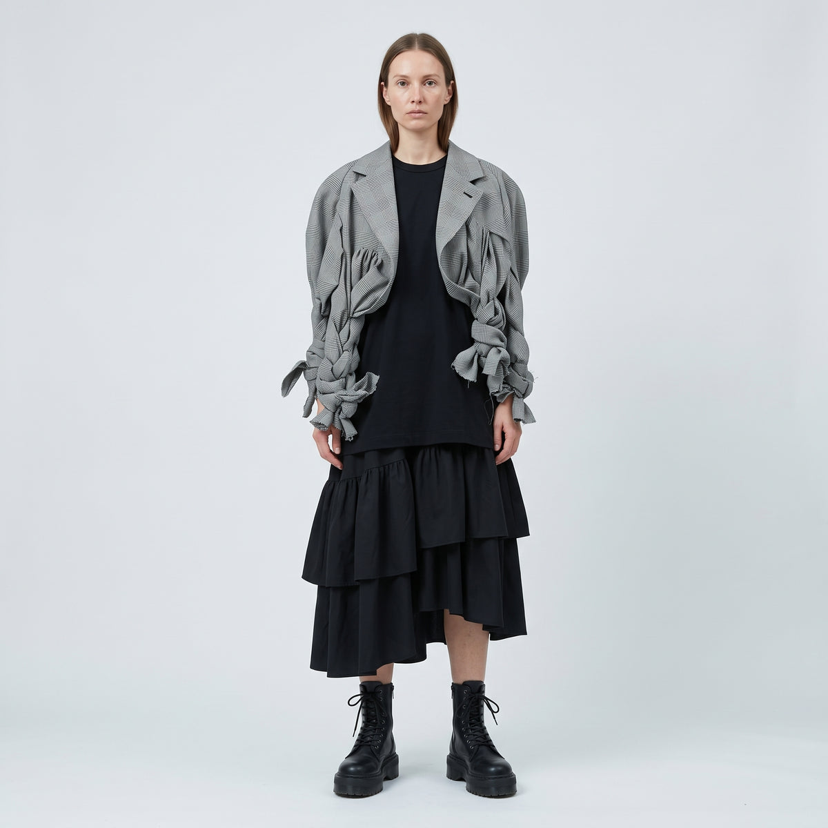 COMME DES GARCONS Deconstructed Plaid Cropped Jacket - view 3
