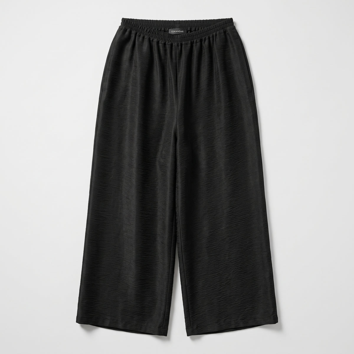 ESKANDAR Black Wide-Leg Textured Trousers