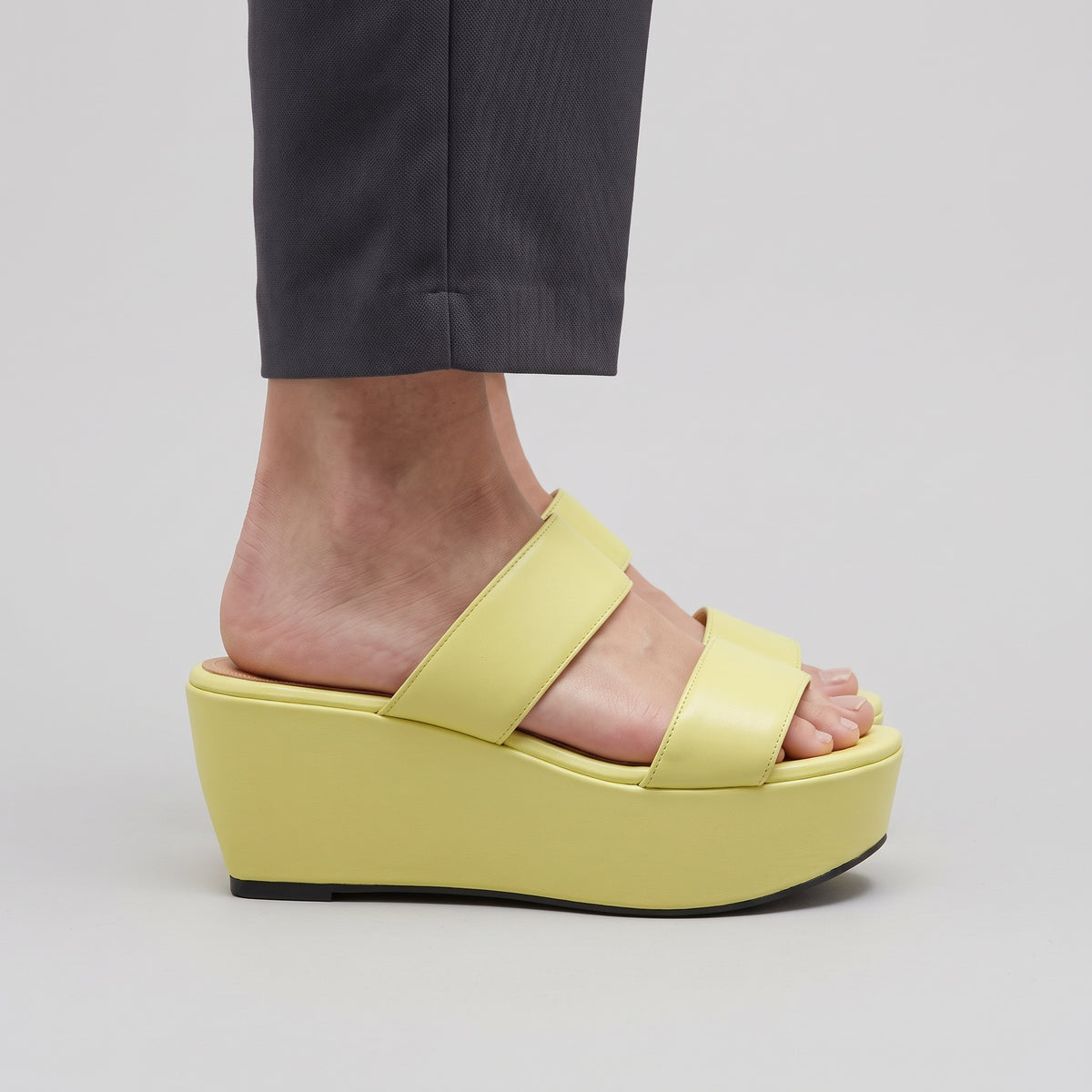 Yellow Leather Platform Wedge Sandals