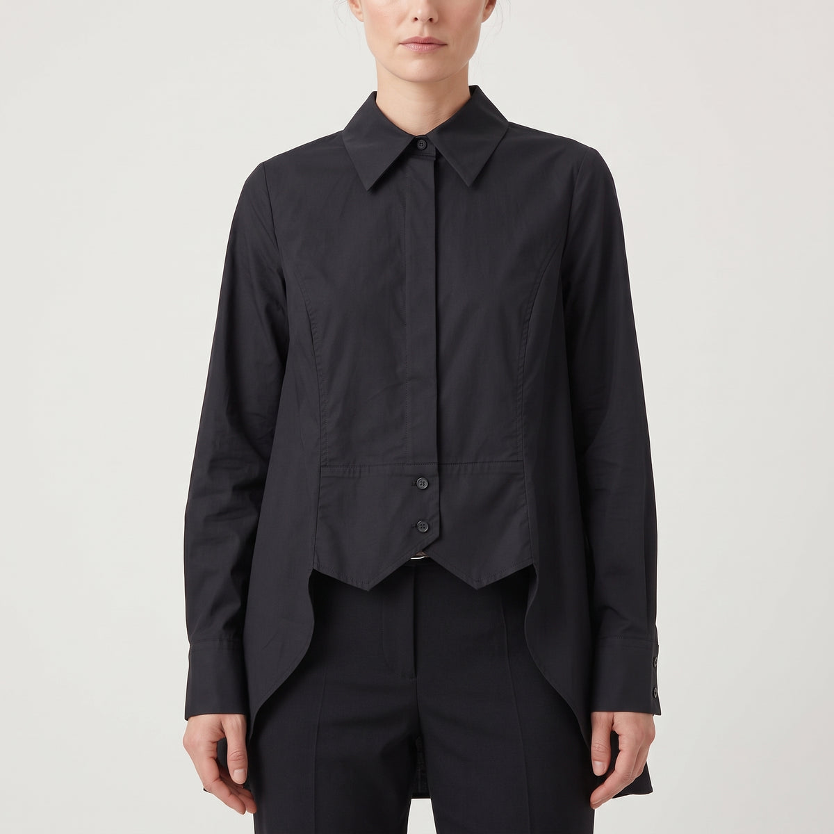ALBERTA FERRETTI Asymmetric Layered Black Poplin Shirt - view 2
