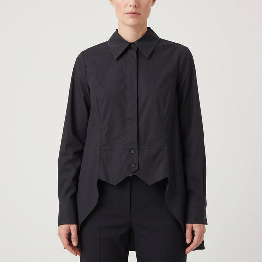 ALBERTA FERRETTI Asymmetric Layered Black Poplin Shirt - view 2