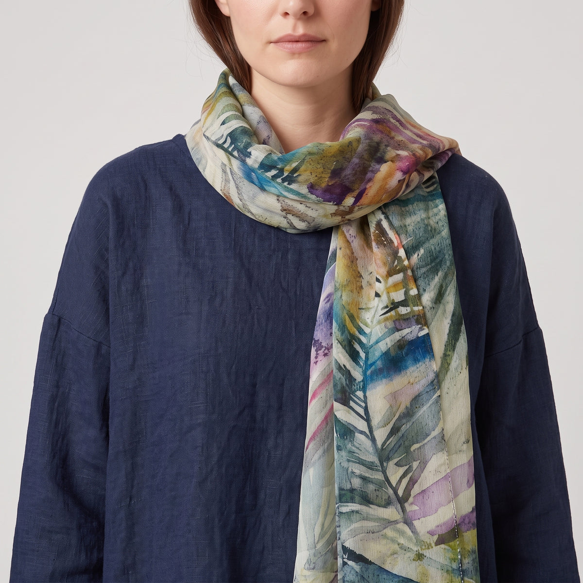 ESKANDAR Botanical Printed Large Silk Scarf - view 6