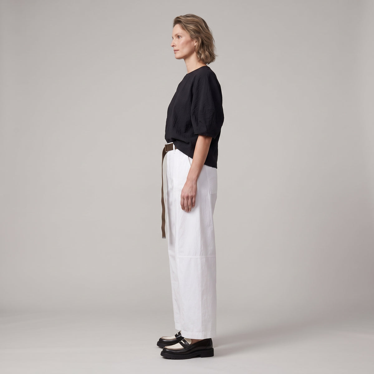 White Belted Wide-Leg Trousers