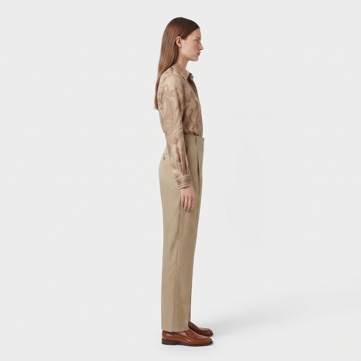 Tailored Paisley Beige Trousers