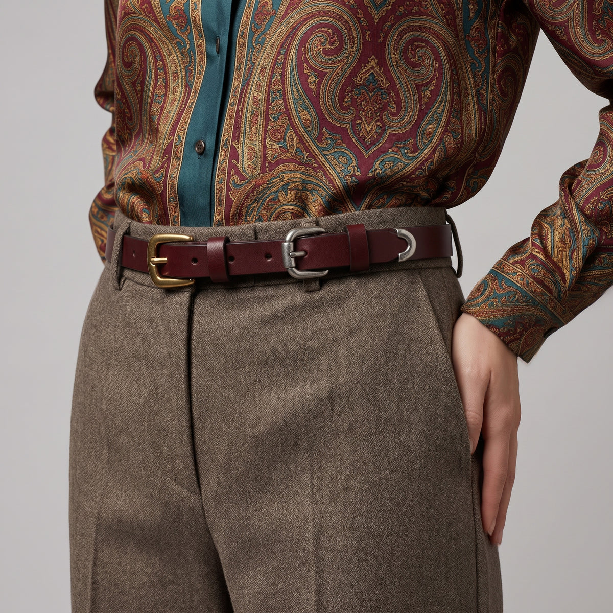 Bordeaux Leather Double Buckle Belt
