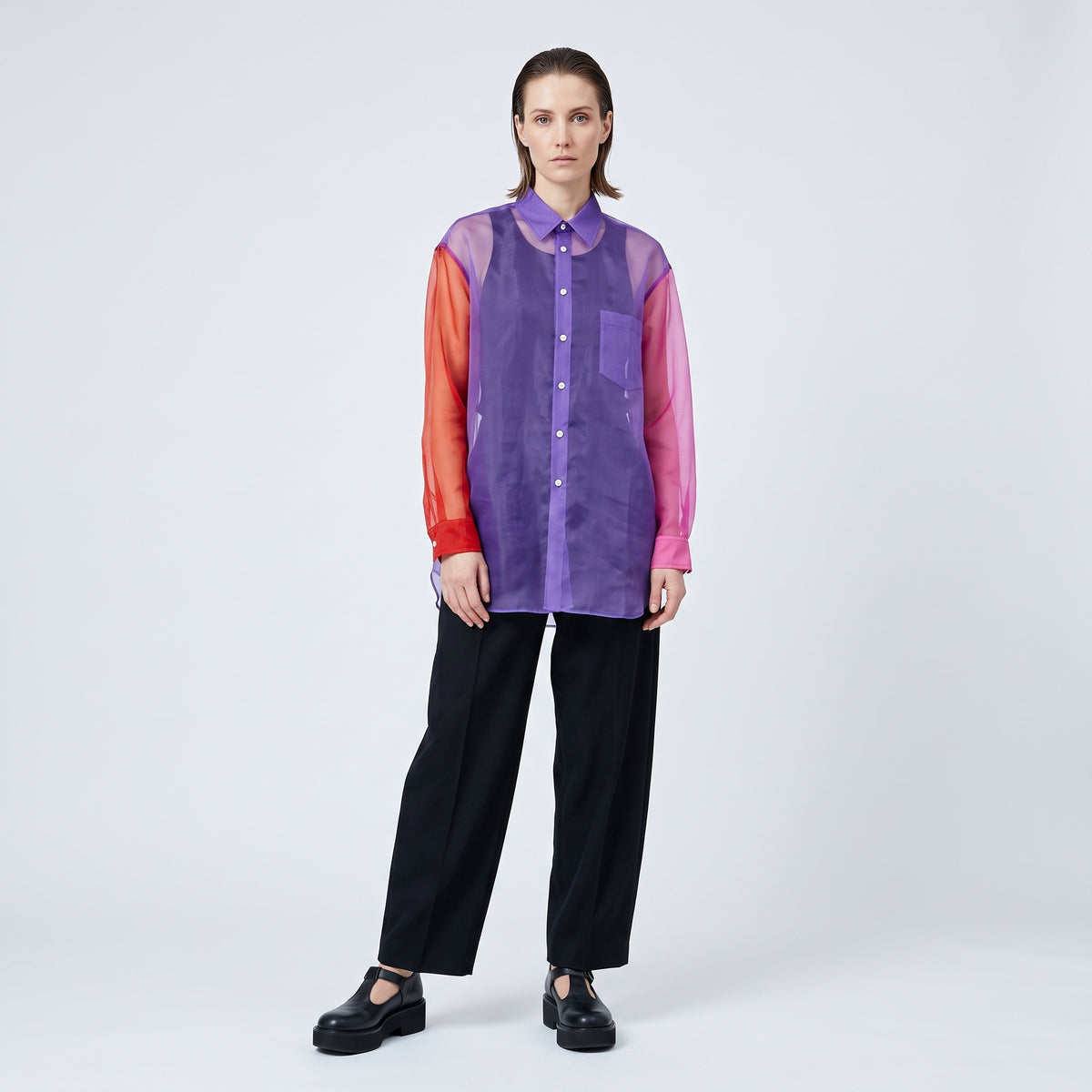 COMME DES GARCONS Sheer Colorblock Button-Up Shirt - view 3