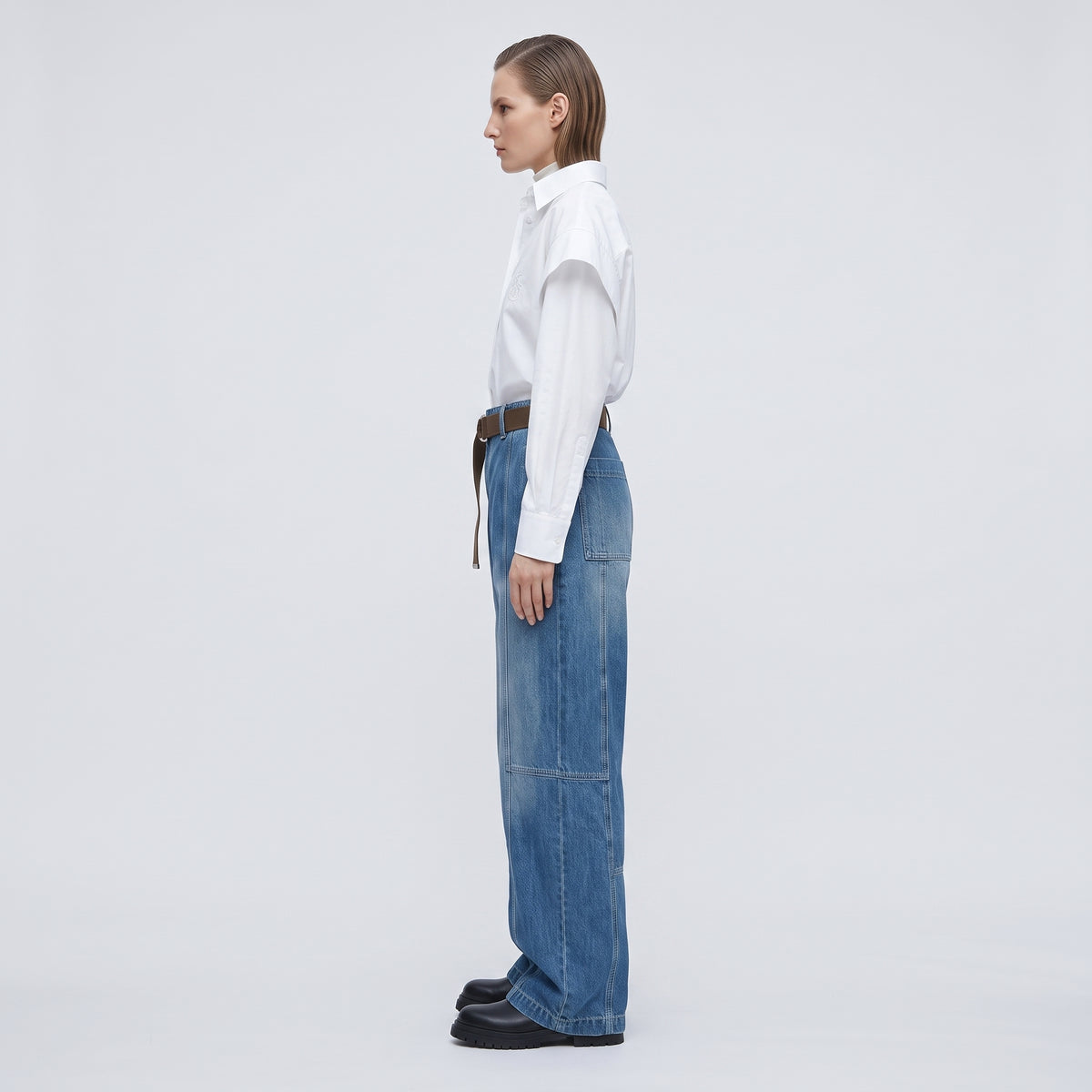 PLAN C Belted Wide Leg Denim Jeans - view 4