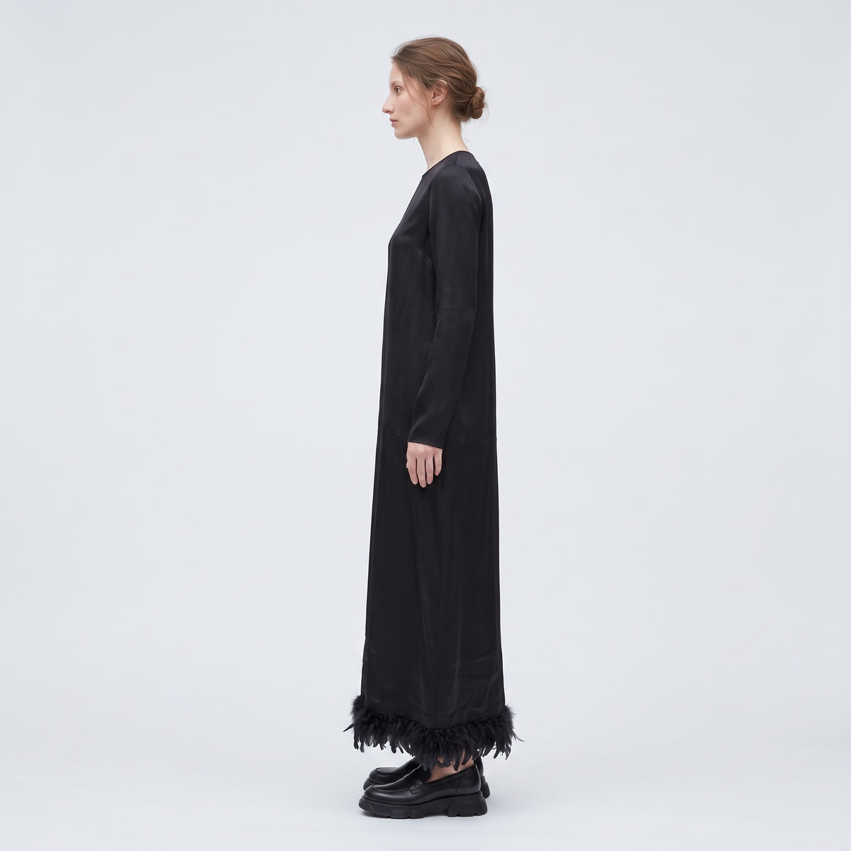 PLAN C Feather Hem Black Midi Dress - view 3
