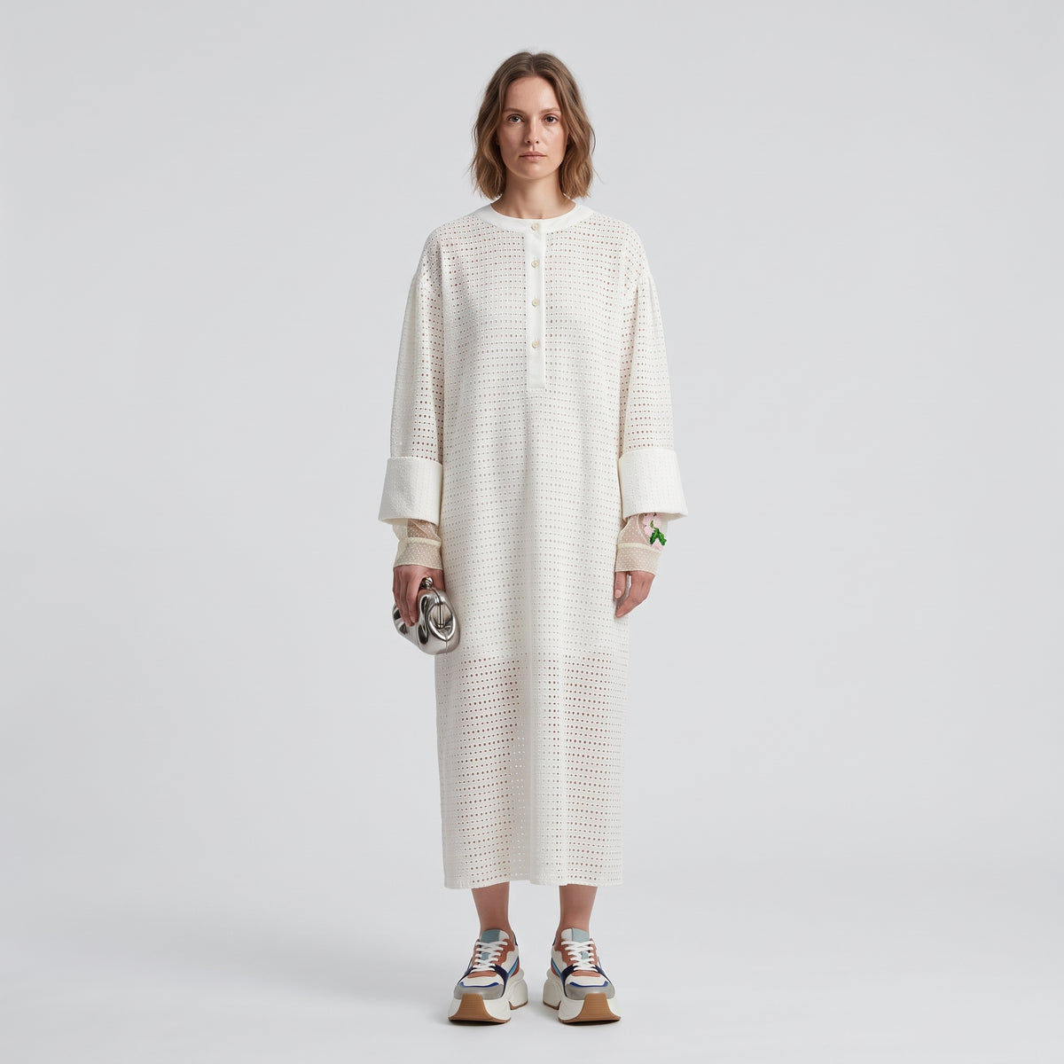 NATASHA ZINKO White Eyelet Openwork Shift Dress - view 3