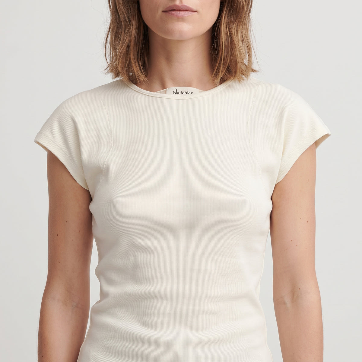 Ribbed Off White Crewneck Bodysuit