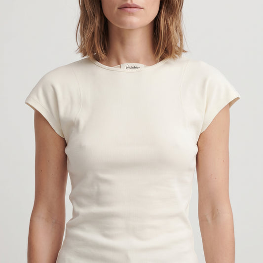 Ribbed Off White Crewneck Bodysuit