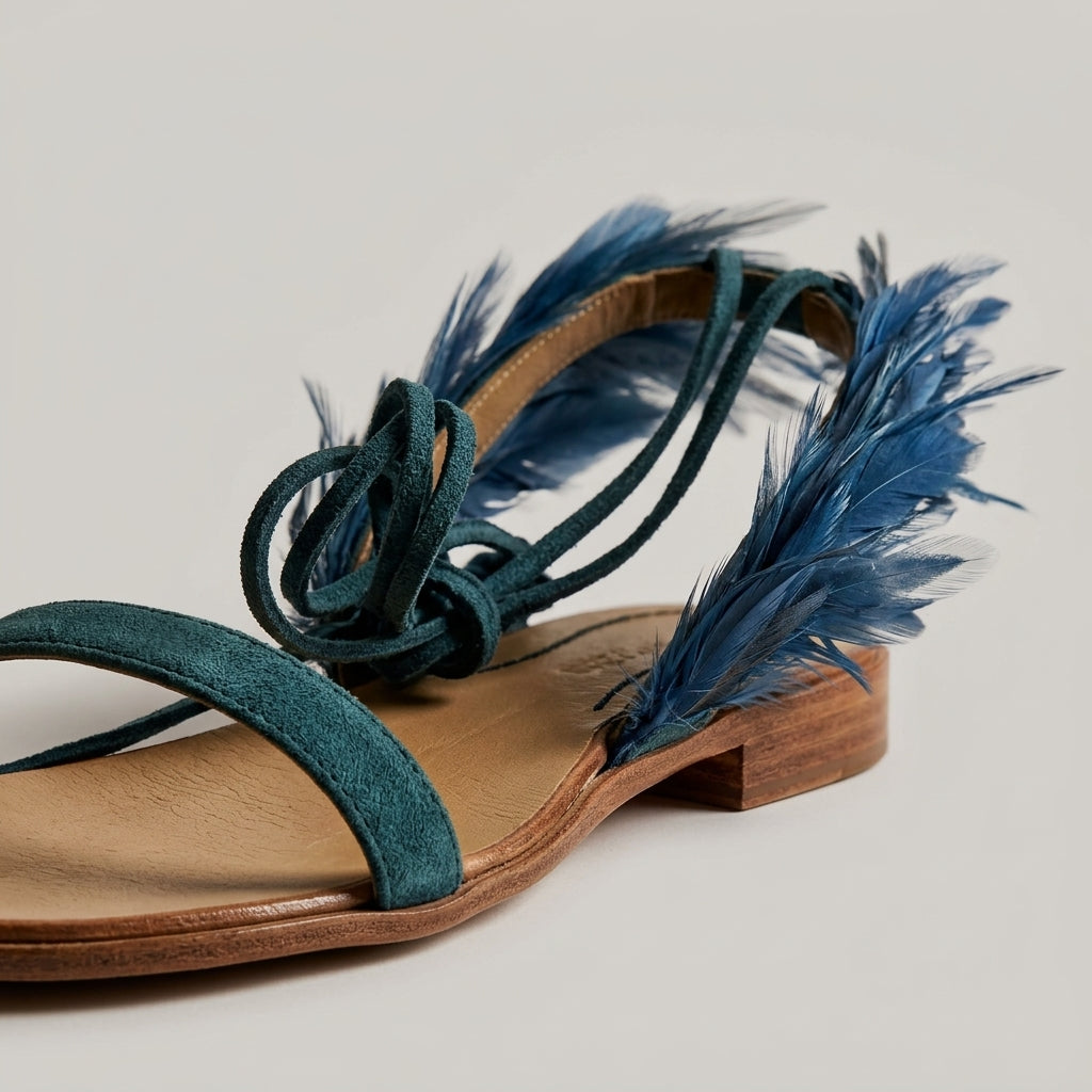Feather Lace Up Flat Sandals