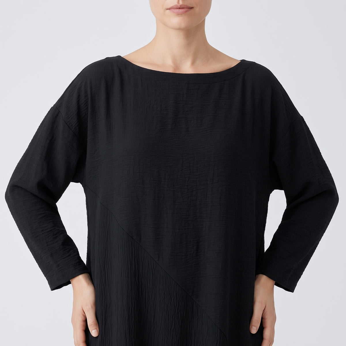 Asymmetric Paneled Black Dress