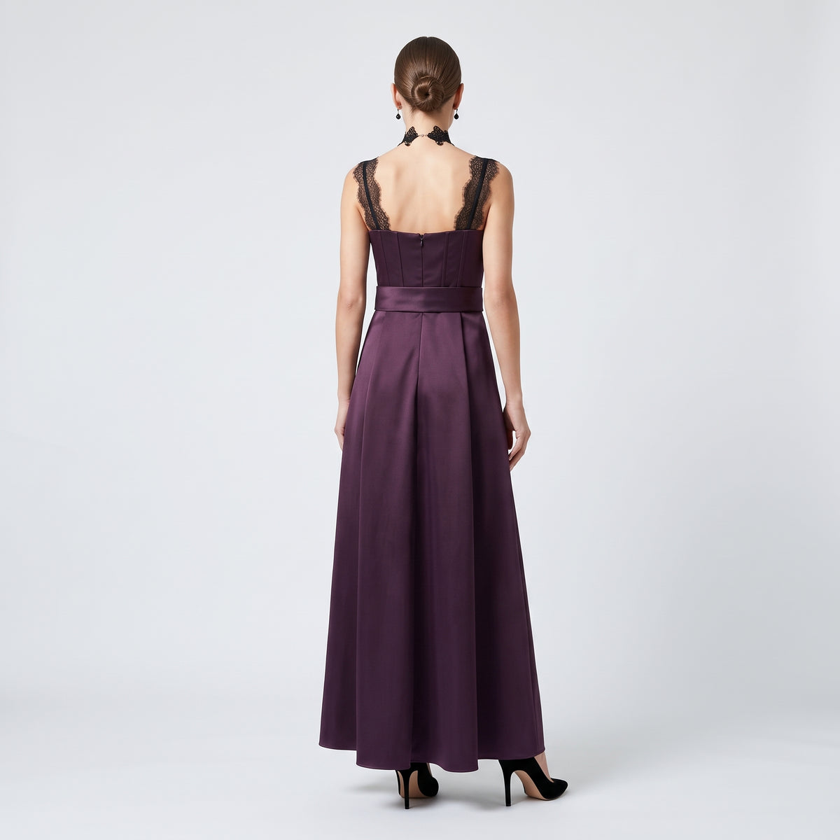 Lace-Trimmed Satin Evening Dress