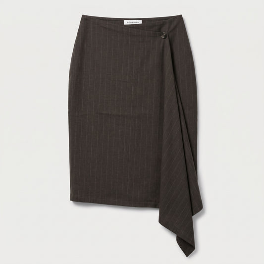RODEBJER Asymmetric Pinstripe Wrap Skirt