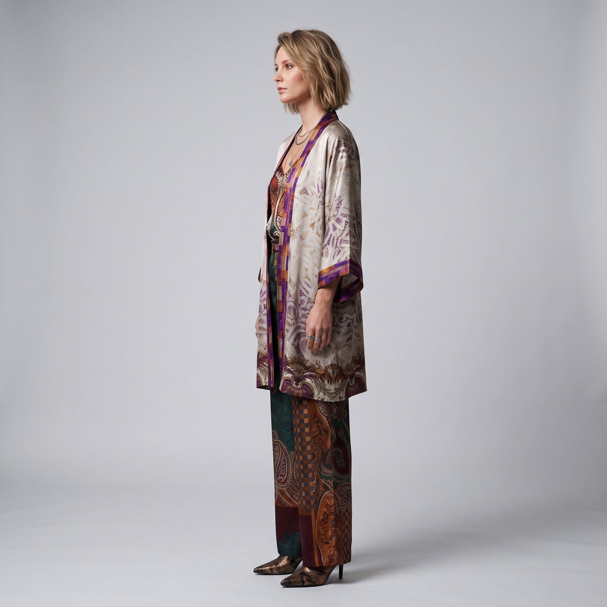 Fuscia Patterned Kimono Jacket