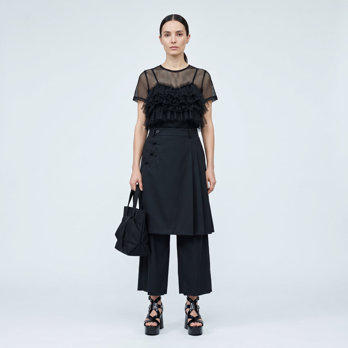 Asymmetric Skirt Overlay Trousers