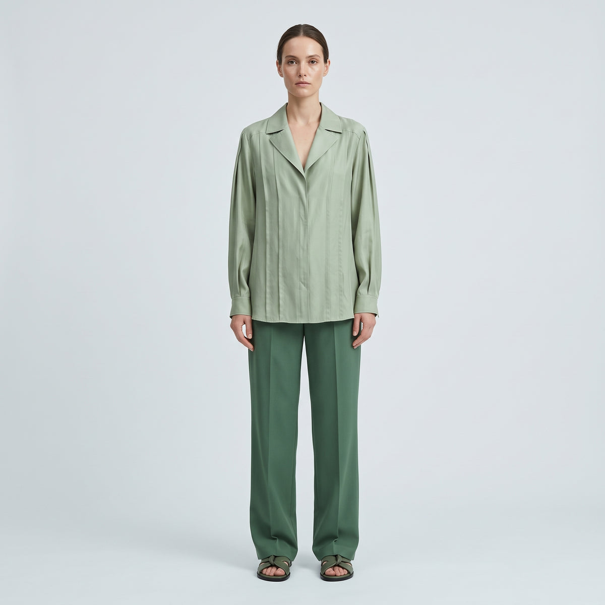 ALBERTA FERRETTI Sage Green Pleated Shirt - view 3