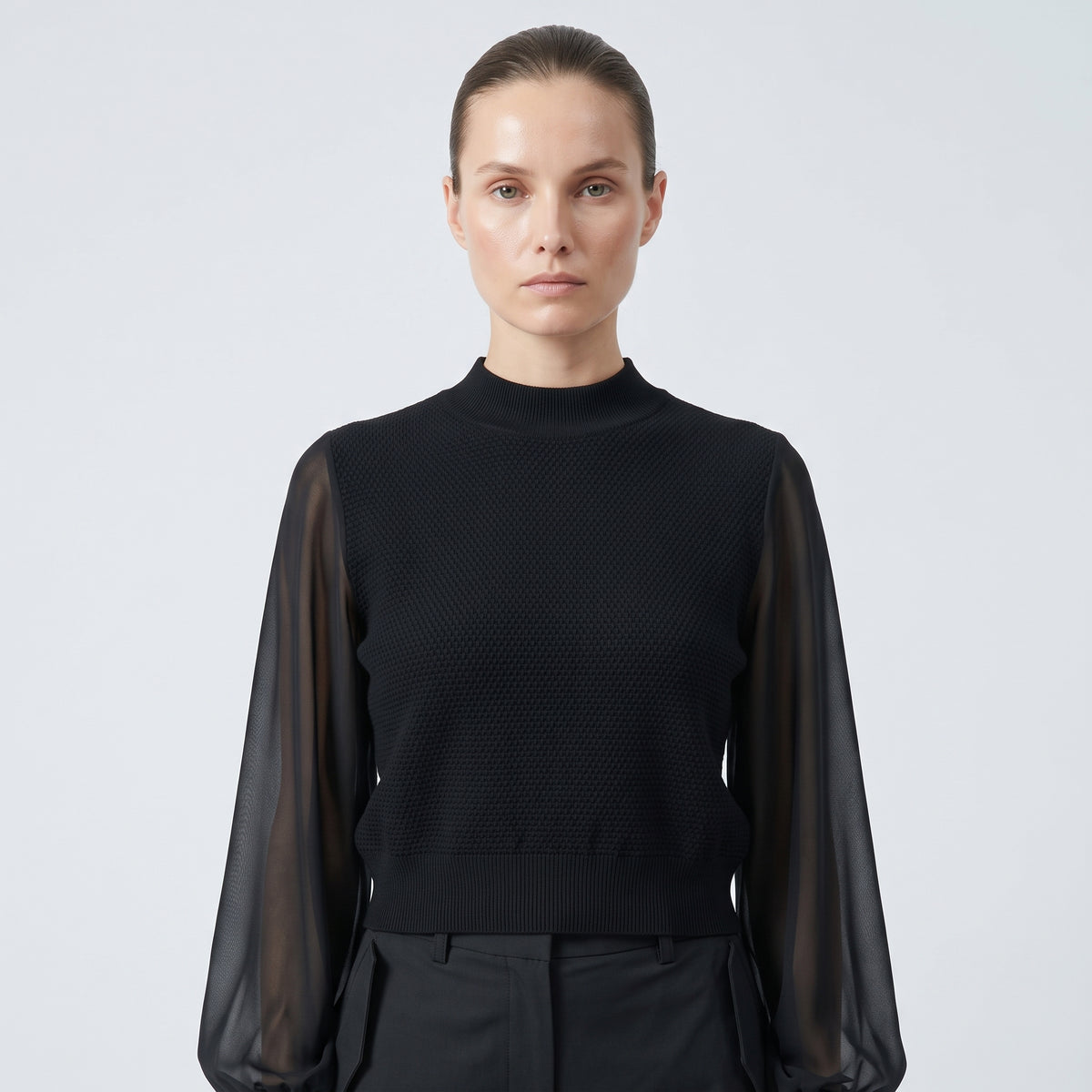 Sheer Sleeve Knit Top