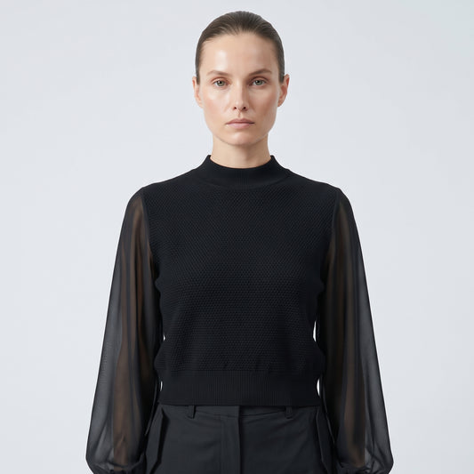 Sheer Sleeve Knit Top