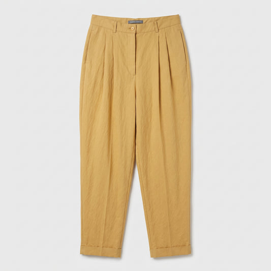 ALBERTA FERRETTI High-Waisted Pleated Gold Trousers