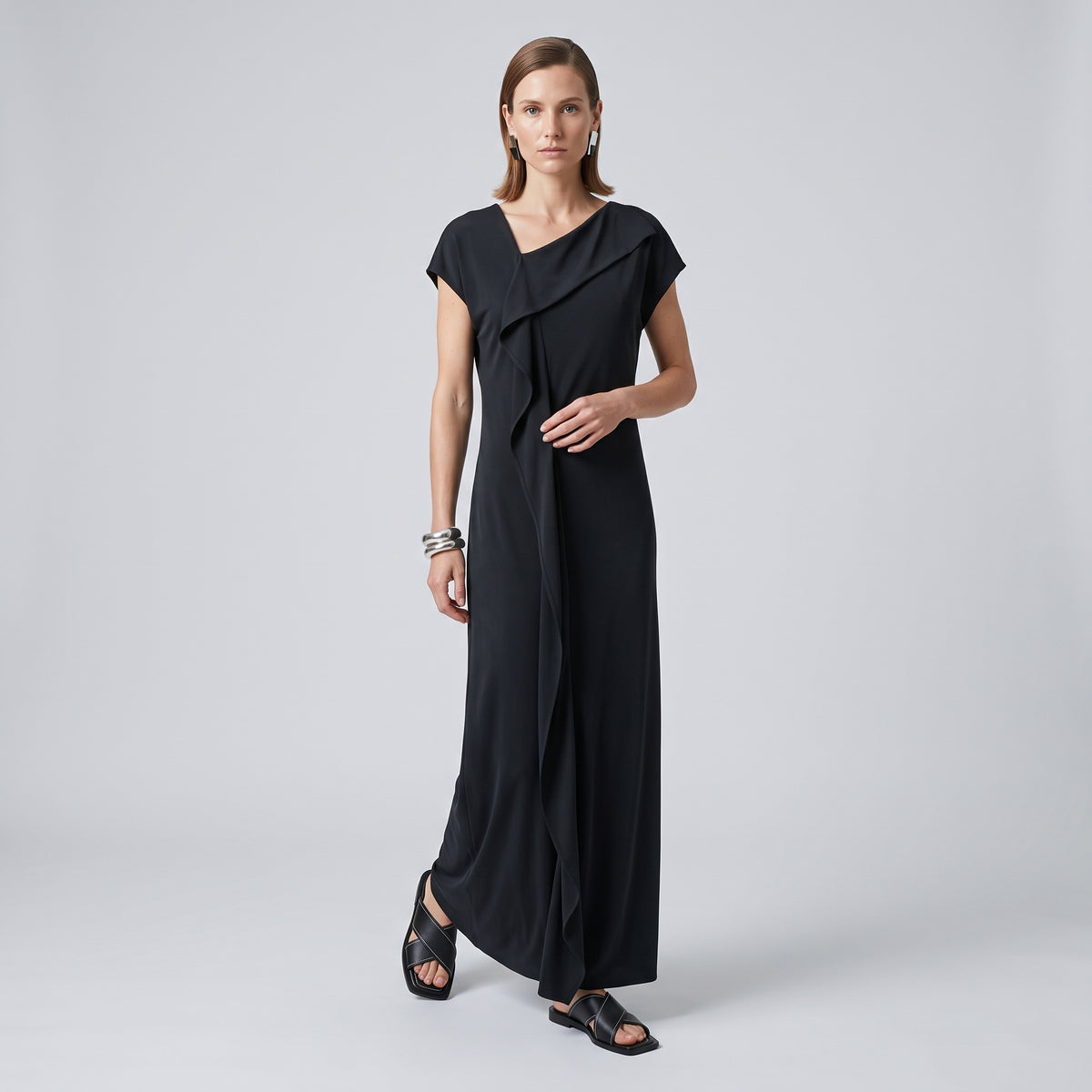 PLAN C Asymmetric Draped Midi Dress - view 3