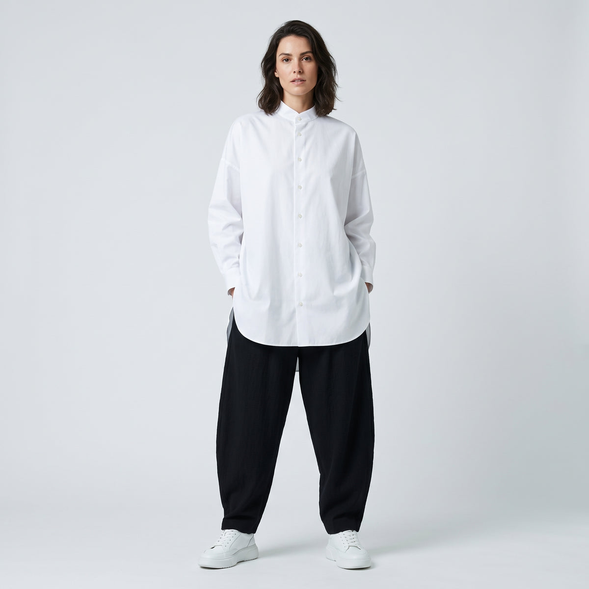 Oversized Mandarin Collar Shirt