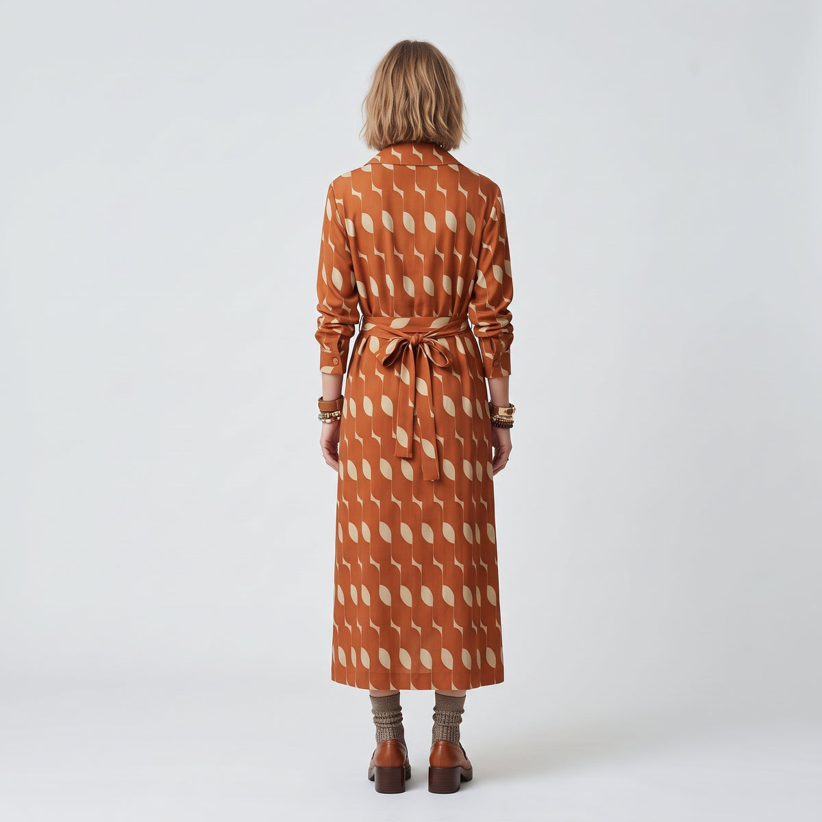DRIES VAN NOTEN Patterned Rust Belted Coat - view 5