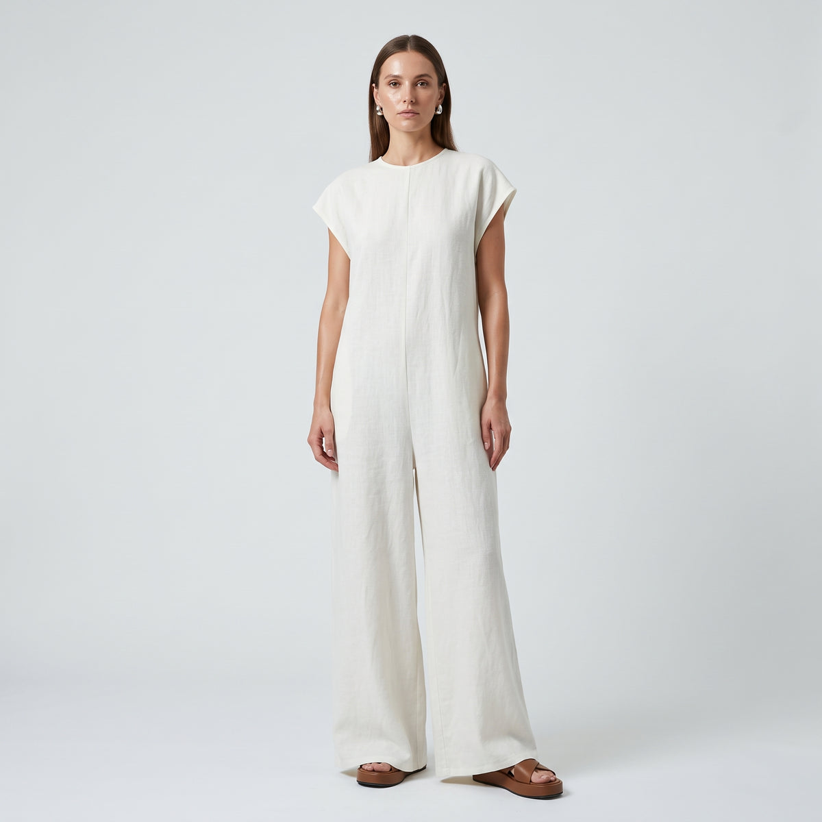 Minimalist White Linen Jumpsuit