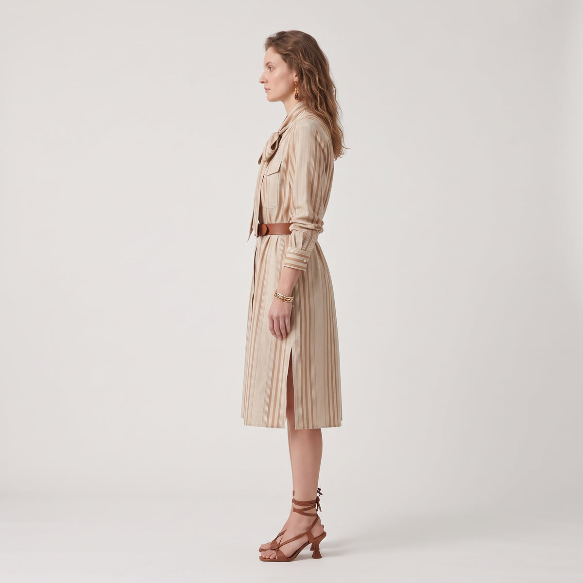 ALBERTA FERRETTI Striped Bow Neck Shirtdress - view 4