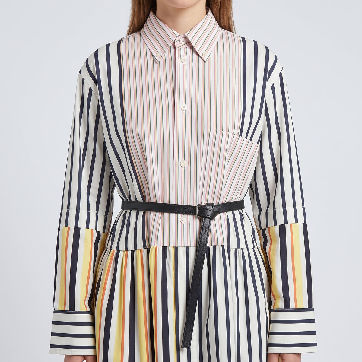 PLAN C Striped Cotton Belted Shirt Dress - view 2