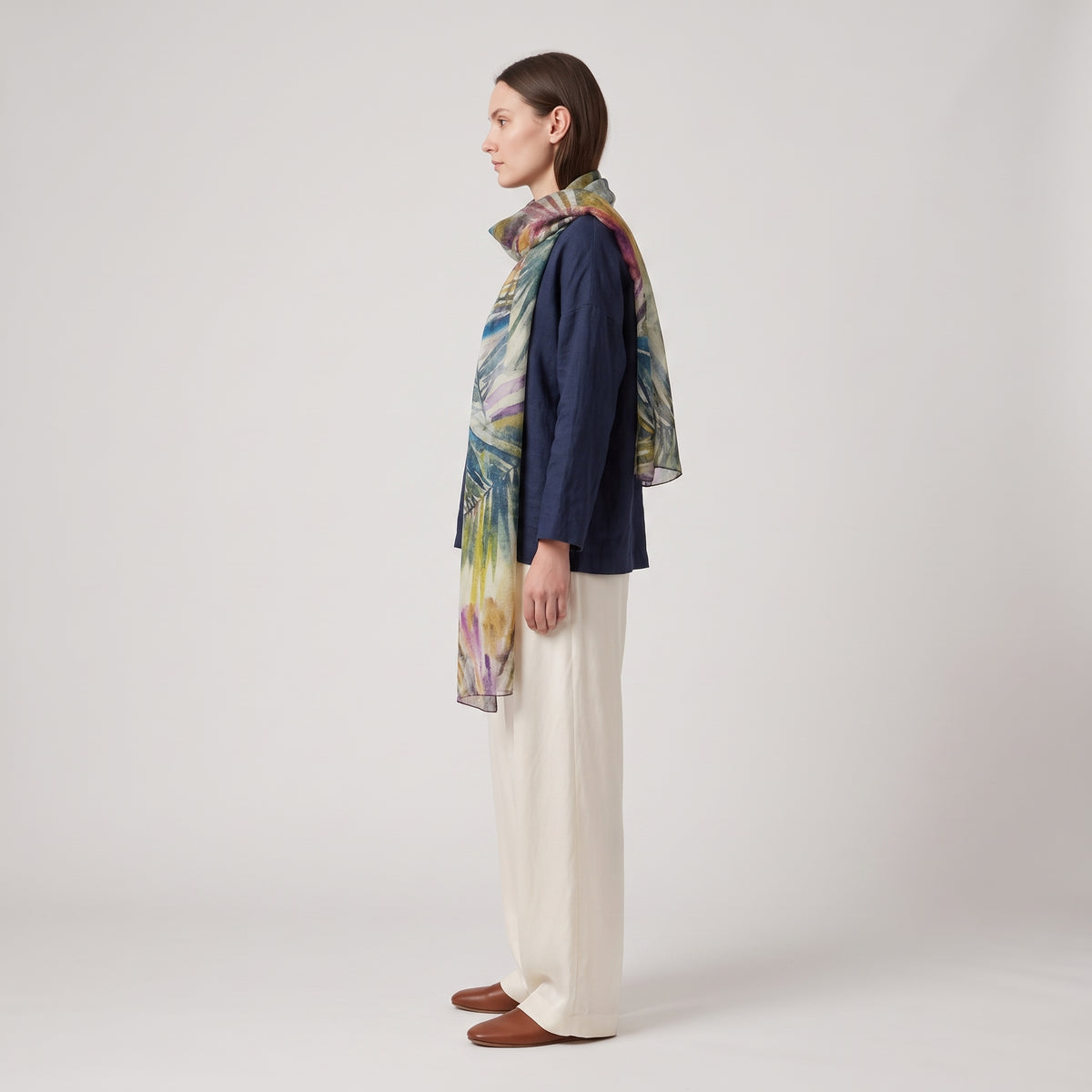ESKANDAR Botanical Printed Large Silk Scarf - view 4