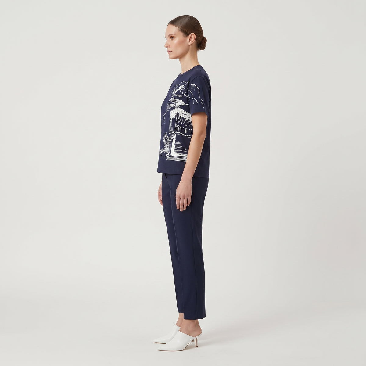 ALBERTA FERRETTI Navy Graphic Print Cotton T-Shirt - view 4