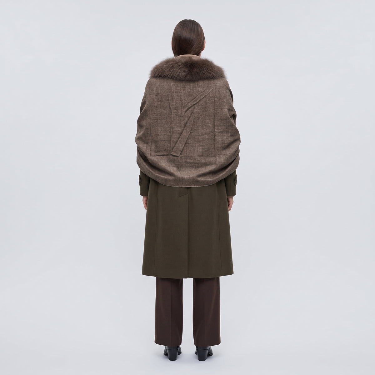 AMA PURE Fur Trimmed Cashmere Cape Wrap - view 4